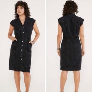 Etica Black Button-Front Sleeveless Denim Midi Dress
